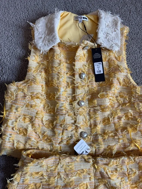 Fashion Nova She’s Classy Tweed Mini Skirt Set - Yellow - Picture 6 of 8